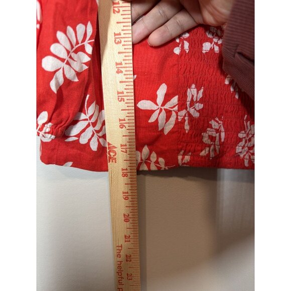 Ann Taylor Red Floral Linen Blend Puff Sleeve Crop Top Blouse Size 10 Boho Chic - Picture 8 of 8